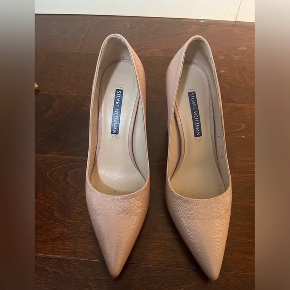 Stuart Weitzman Nude Pointed Toe Block Heel Pumps Size 5 - Picture 4 of 5